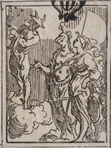 Rappresentazione allegorica con la costellazione del carro celeste e l'emblema di Agostino Carracci (da I funerali d'Agostino Carracci fatto in Bologna sua patria da gl'incamminati Accademici, Bologna, Benacci, 1603)